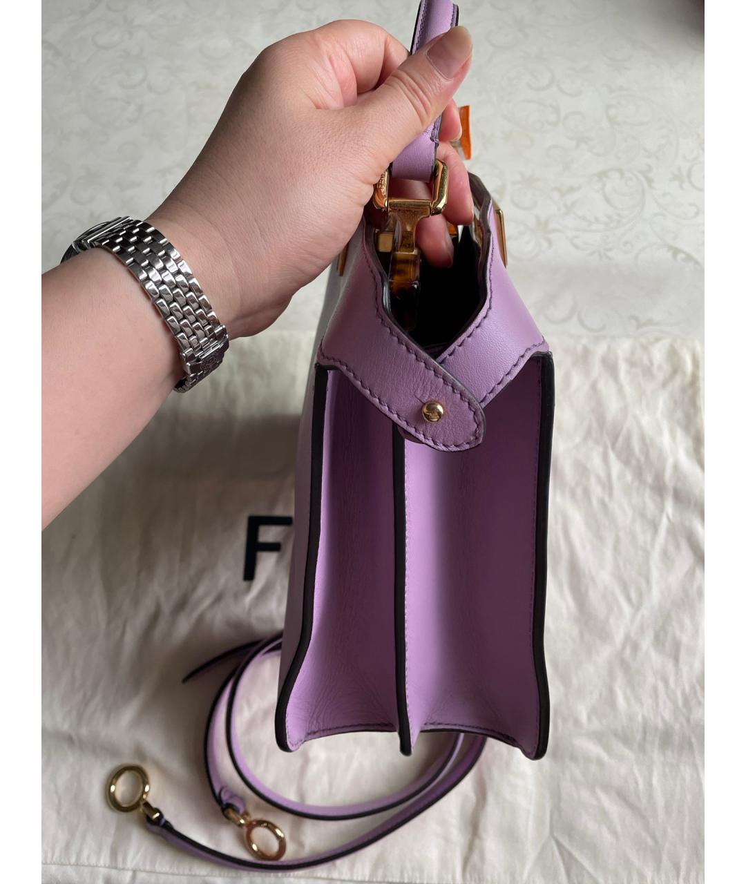 FENDI Фиолетовая кожаная сумка тоут, фото 4
