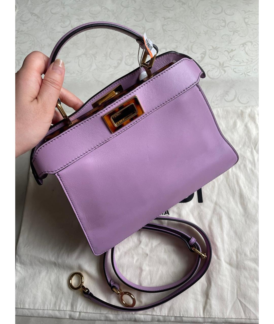 FENDI Фиолетовая кожаная сумка тоут, фото 3
