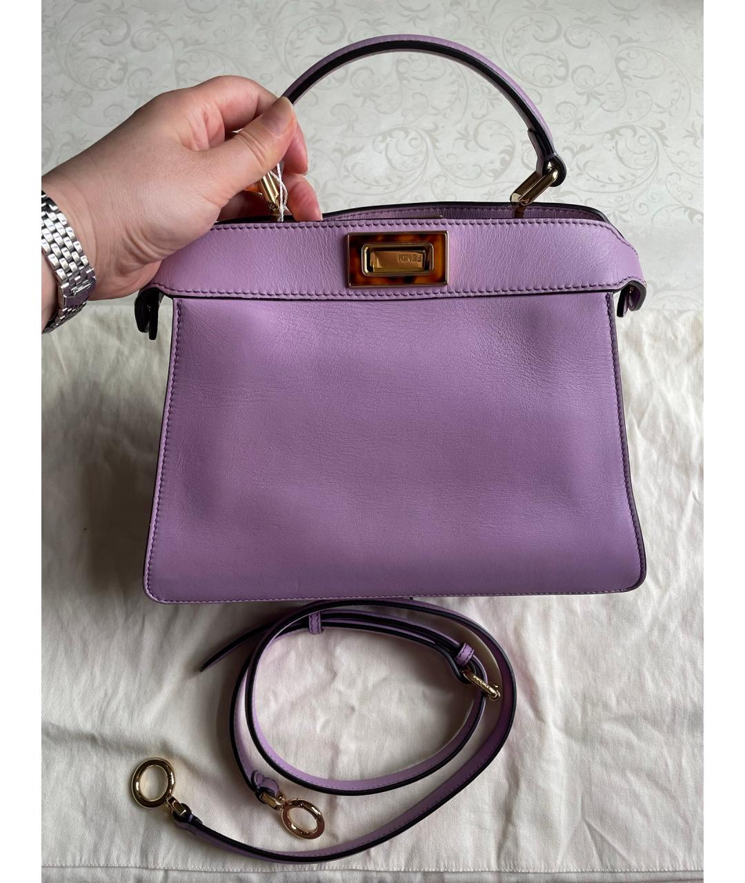FENDI Фиолетовая кожаная сумка тоут, фото 7