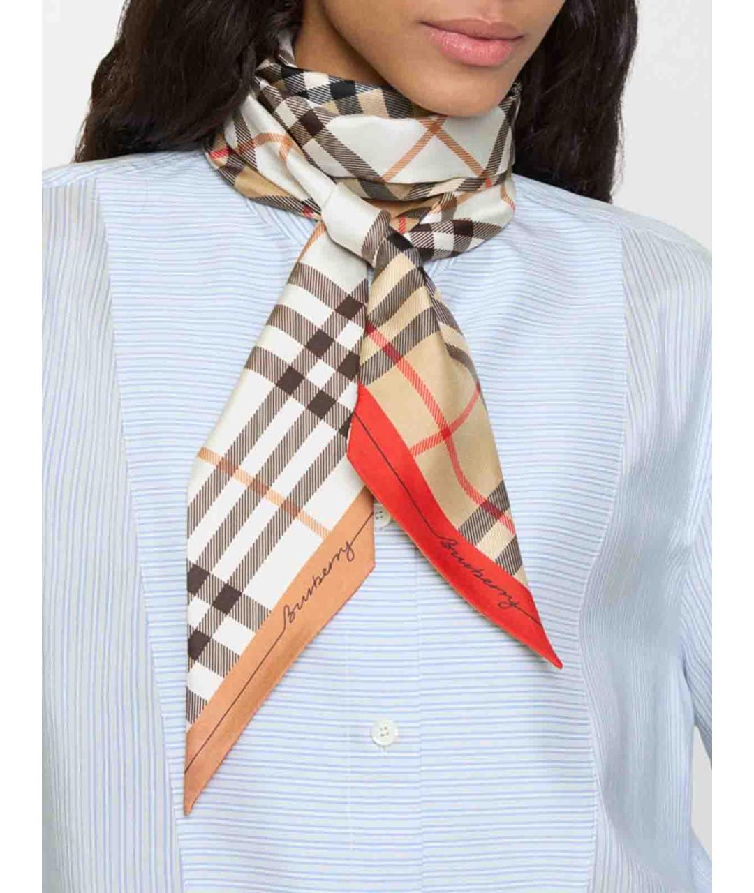 BURBERRY Бежевый шелковый шарф, фото 3