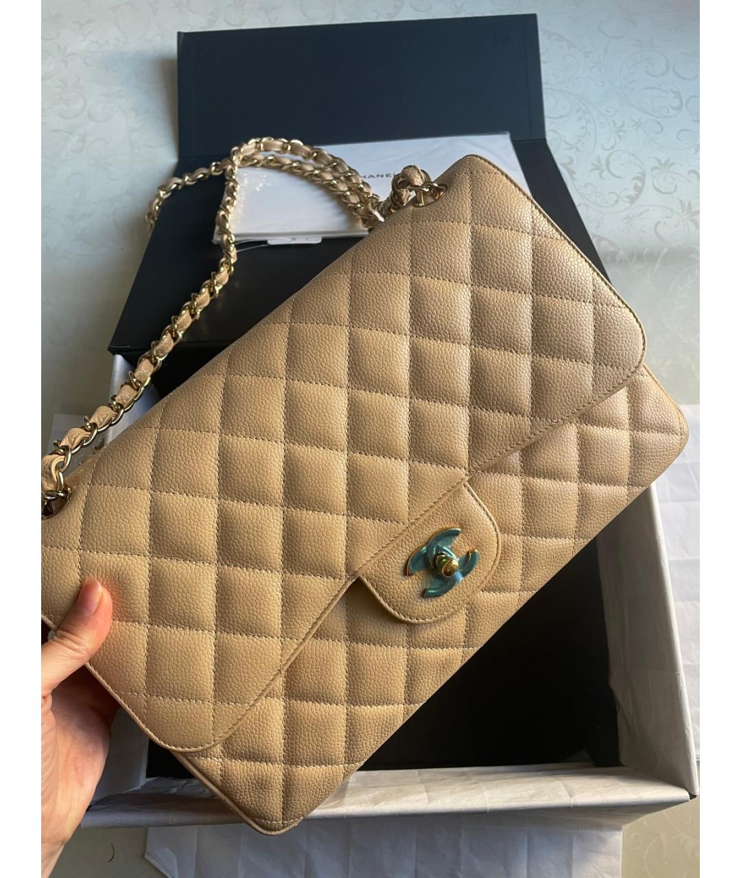 CHANEL Бежевая кожаная сумка через плечо, фото 2