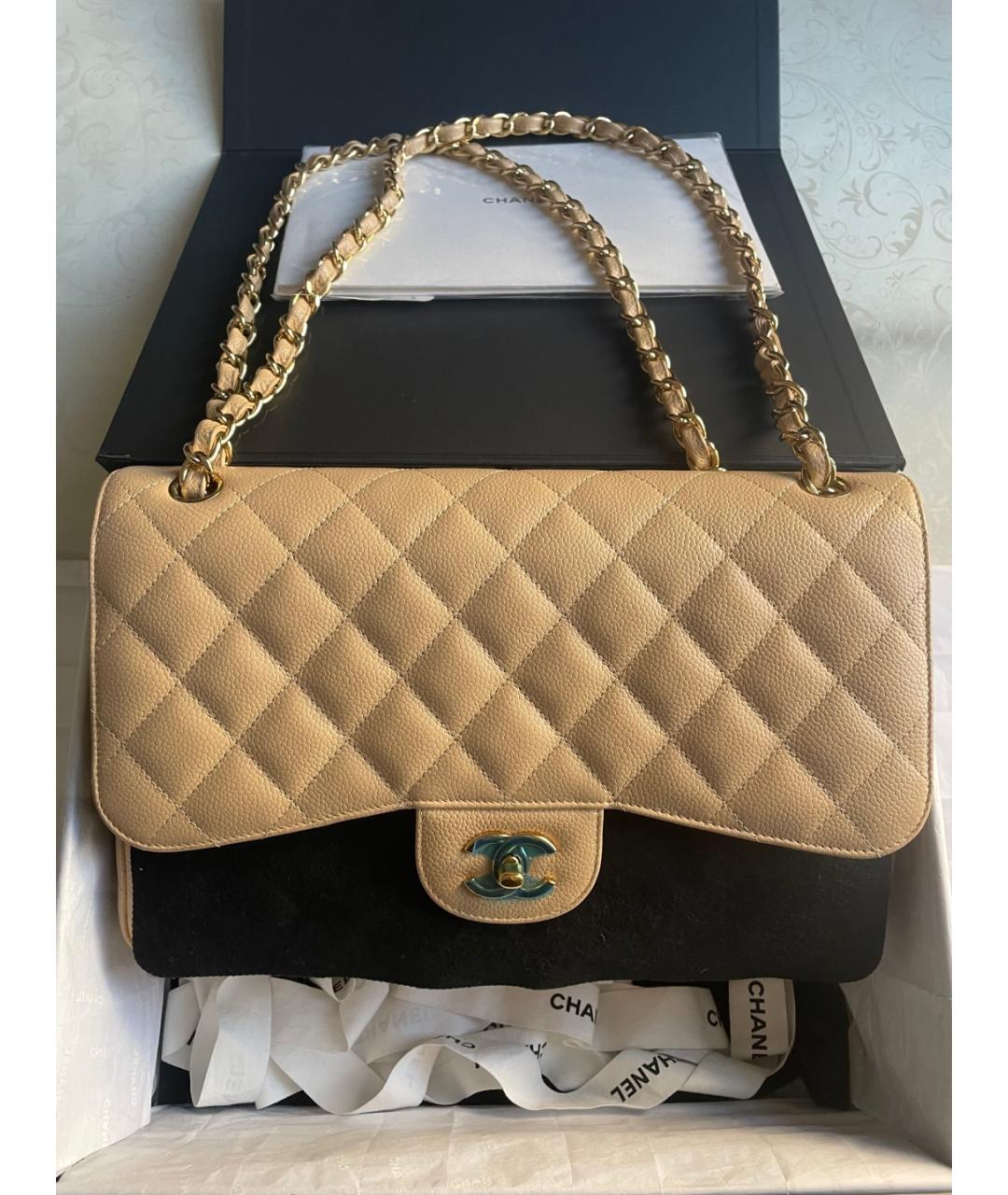 CHANEL Бежевая кожаная сумка через плечо, фото 7