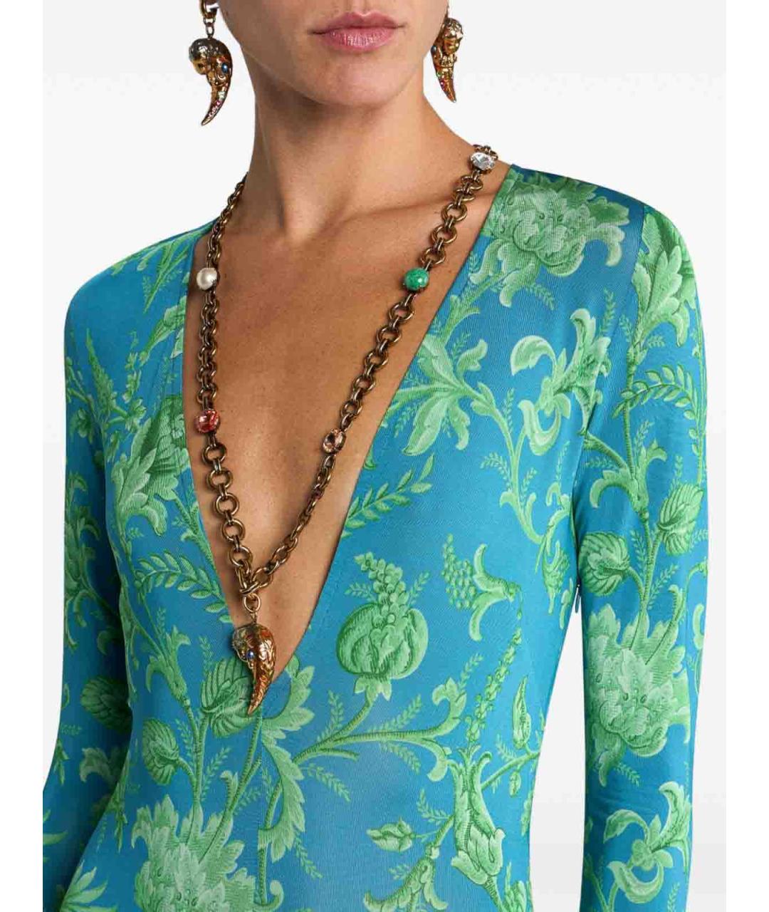 ETRO Бирюзовое вискозное платье, фото 4
