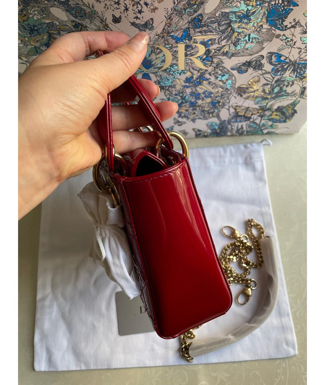 CHRISTIAN DIOR Красная сумка тоут из лакированной кожи, фото 4