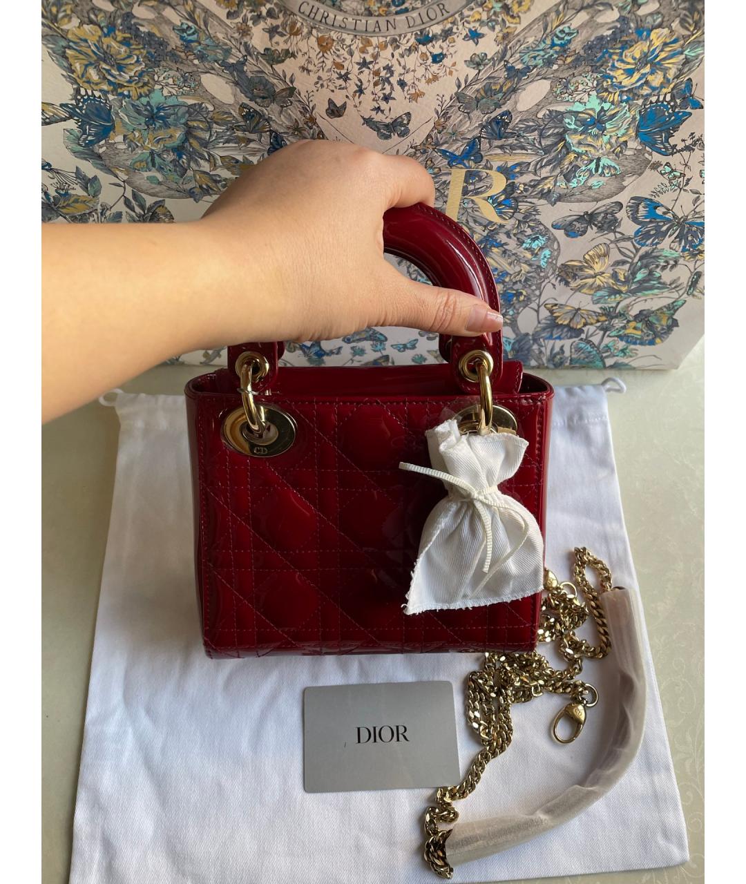 CHRISTIAN DIOR Красная сумка тоут из лакированной кожи, фото 7
