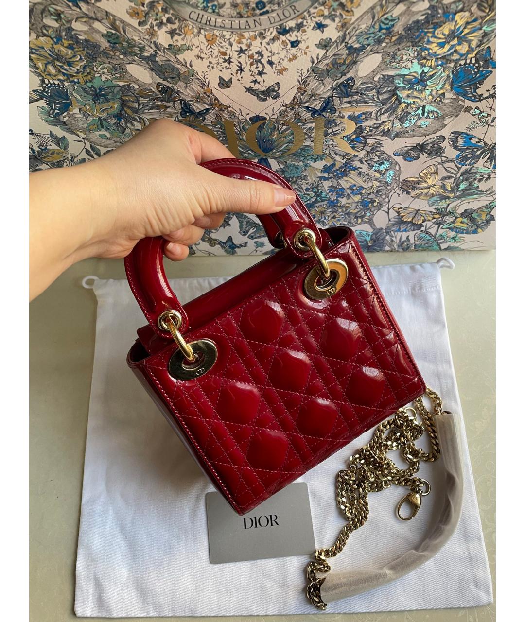 CHRISTIAN DIOR Красная сумка тоут из лакированной кожи, фото 3