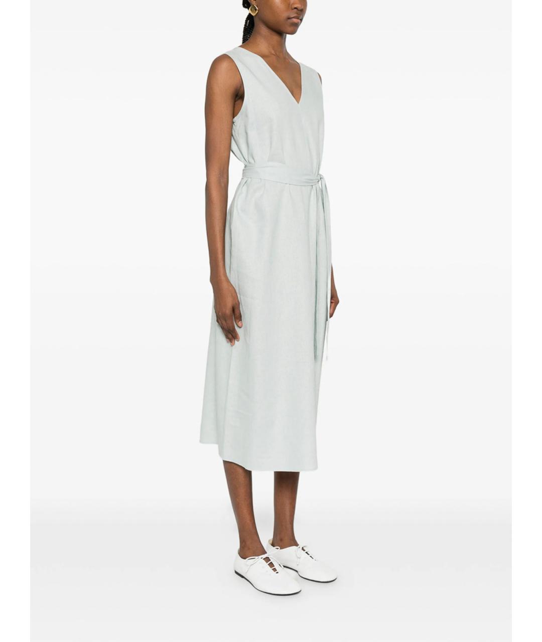 CALVIN KLEIN Зеленое льняное повседневное платье, фото 4