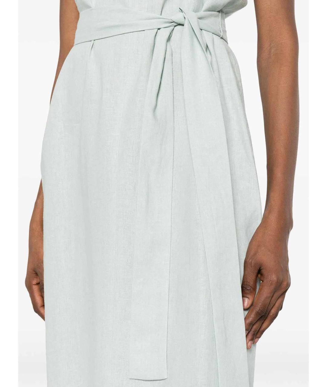 CALVIN KLEIN Зеленое льняное повседневное платье, фото 5