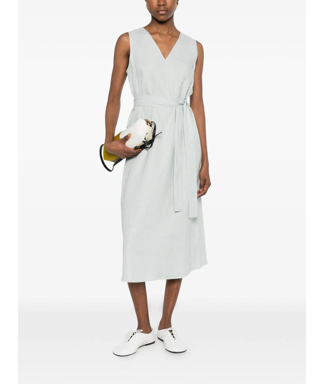CALVIN KLEIN Зеленое льняное повседневное платье, фото 3