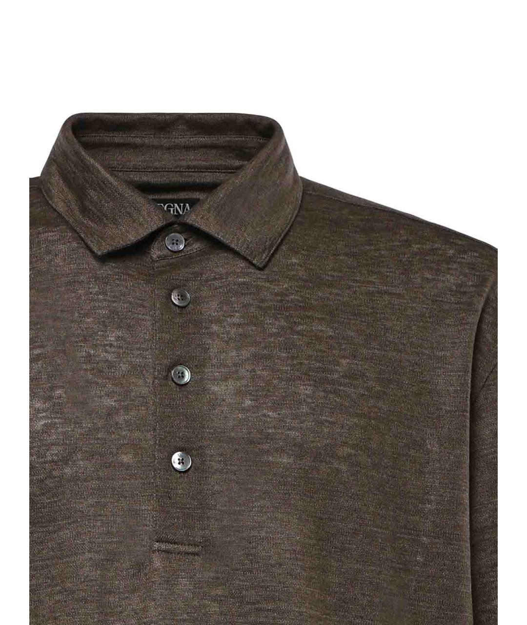ZEGNA Коричневое льняное поло с коротким рукавом, фото 3