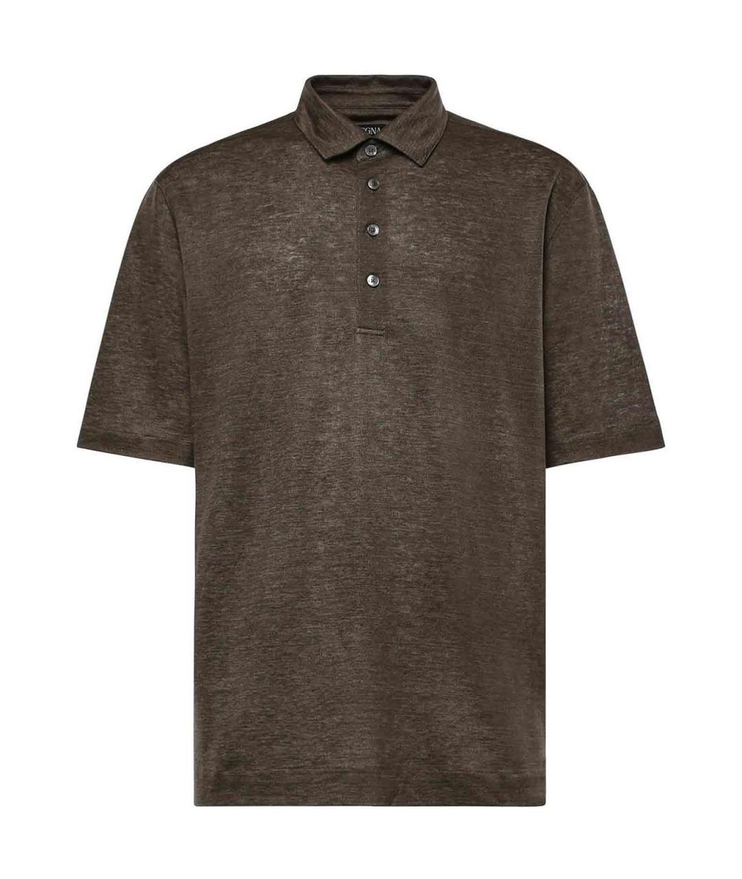 ZEGNA Коричневое льняное поло с коротким рукавом, фото 1
