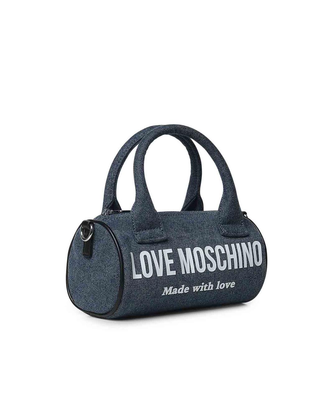 LOVE MOSCHINO Синяя тканевая сумка с короткими ручками, фото 4