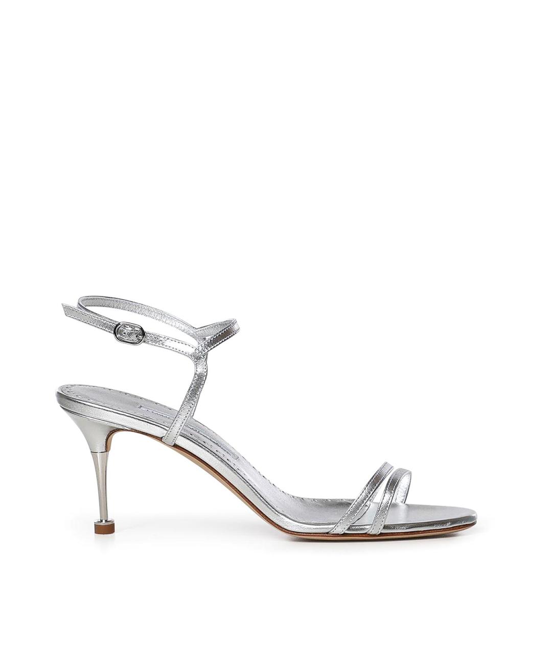 MANOLO BLAHNIK Серебряные кожаные босоножки, фото 1