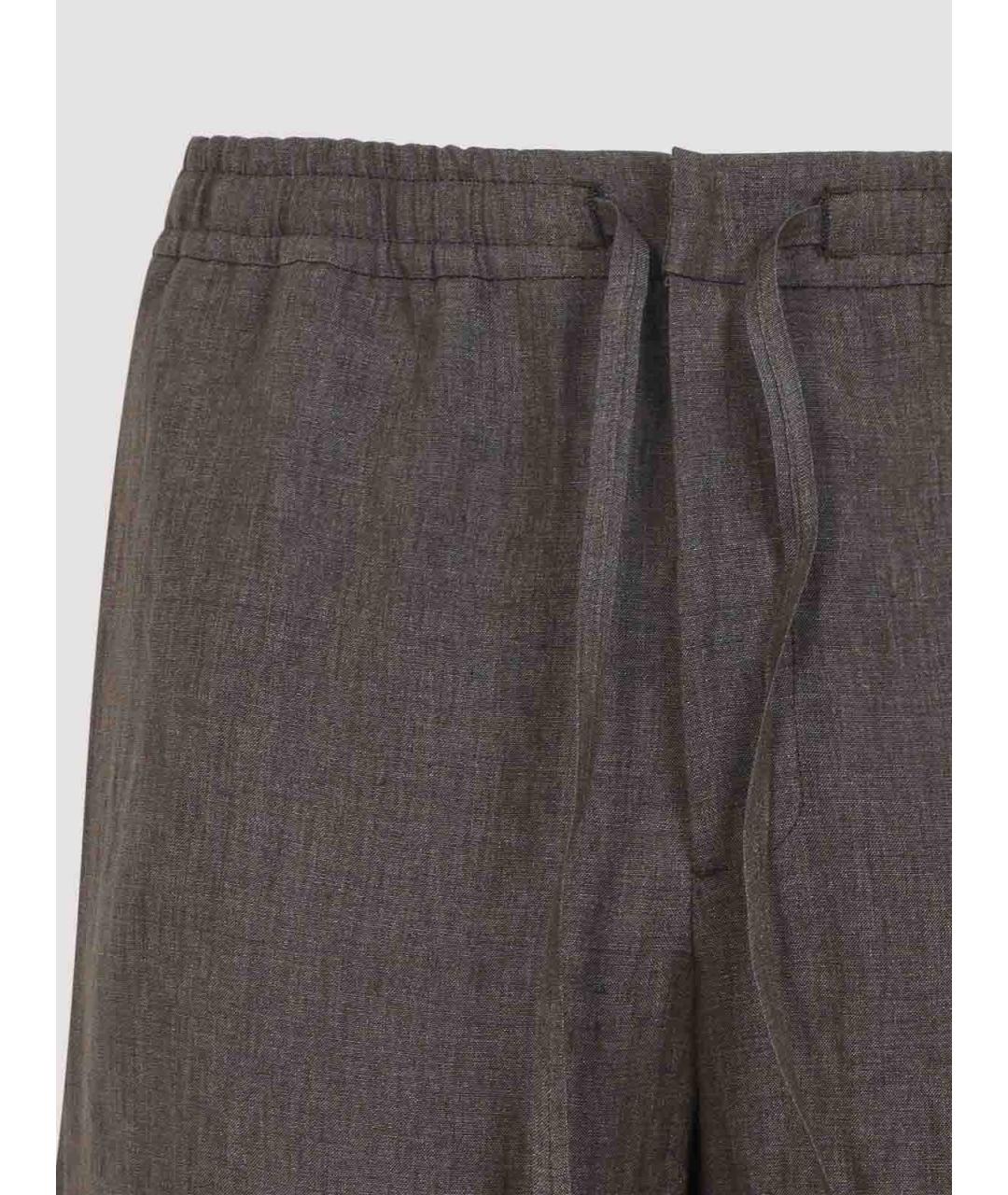 CANALI Коричневые льняные повседневные брюки, фото 3
