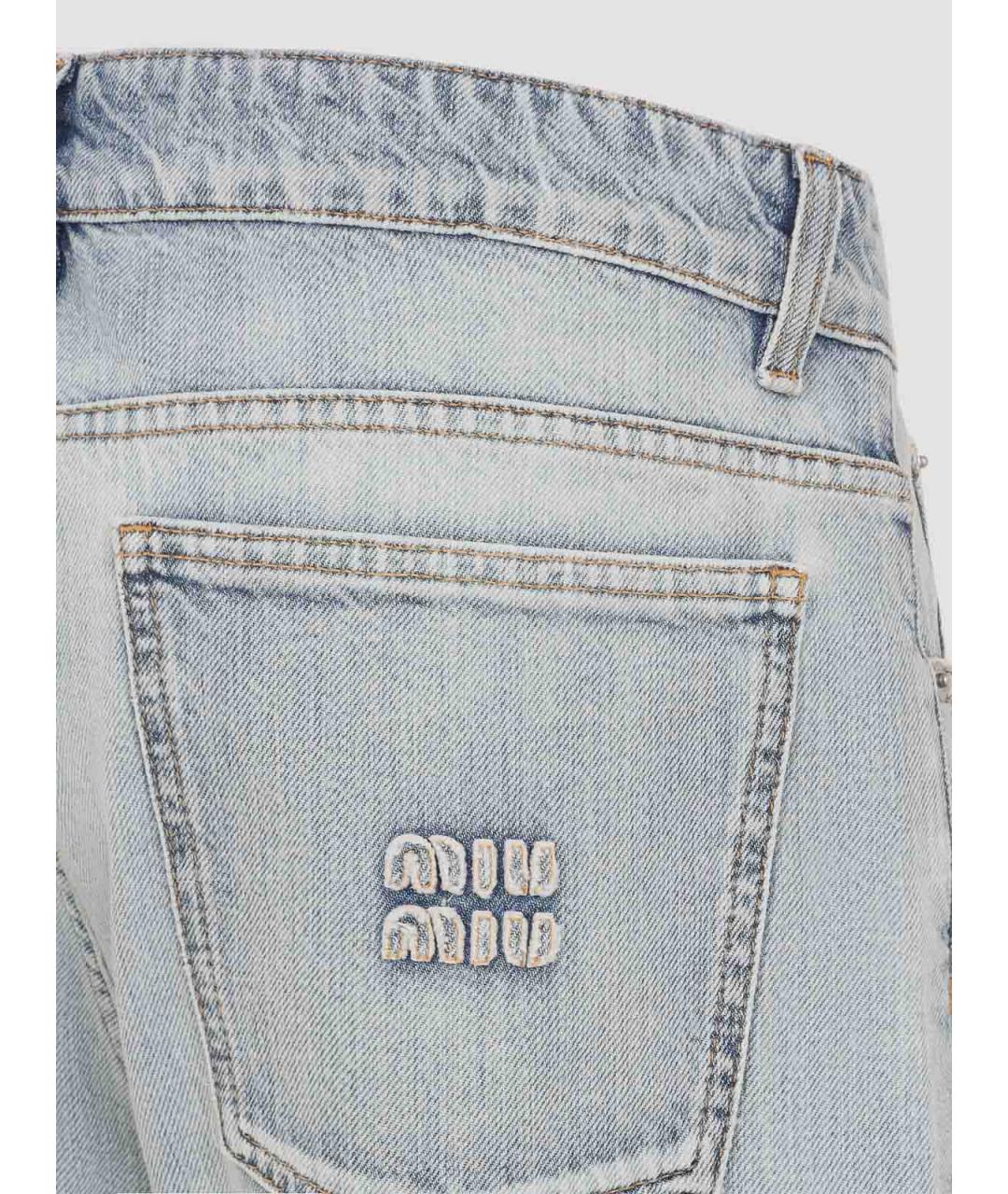 MIU MIU Голубые хлопковые прямые джинсы, фото 3
