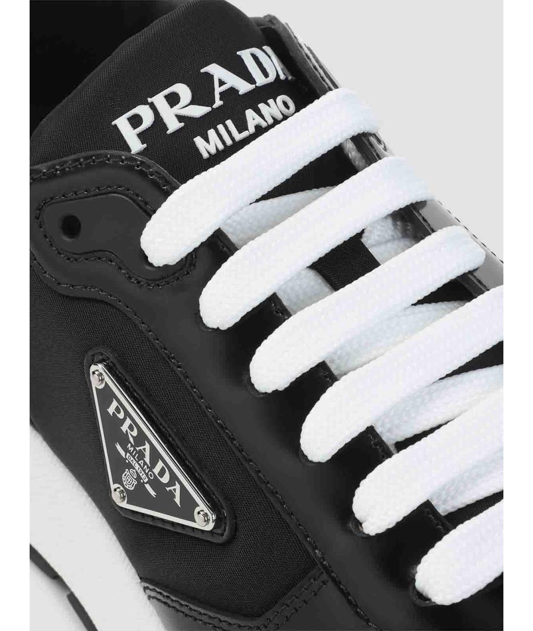 PRADA Черные кожаные низкие кроссовки / кеды, фото 4