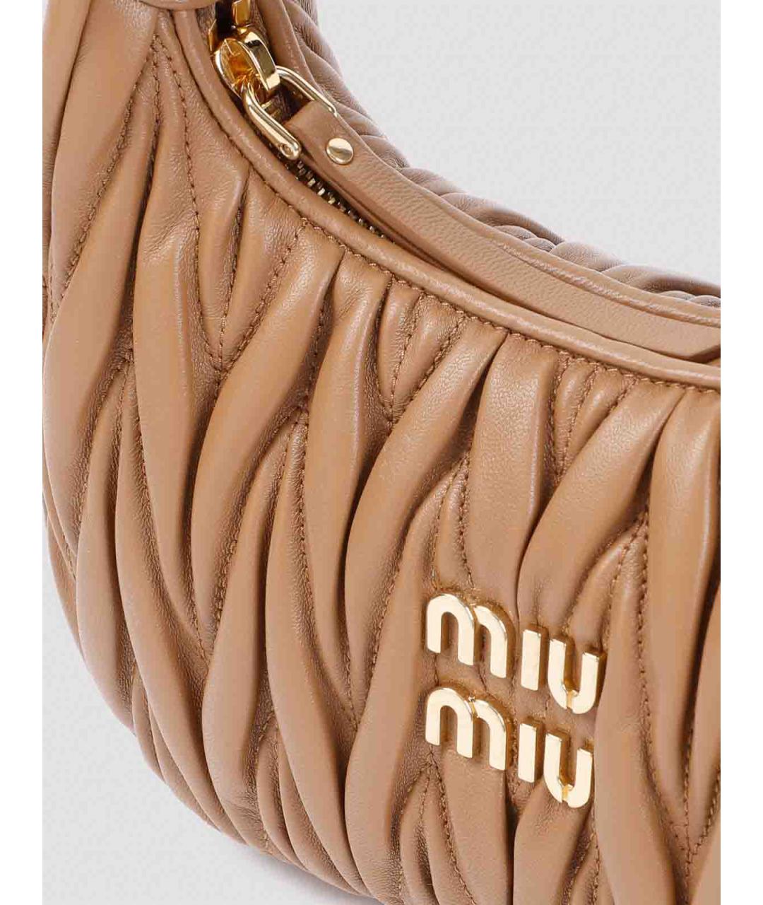 MIU MIU Бежевая кожаная сумка через плечо, фото 4