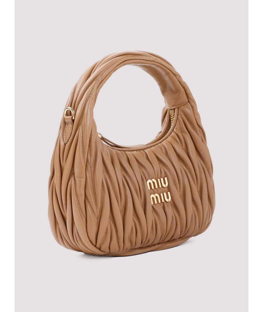 MIU MIU Бежевая кожаная сумка через плечо, фото 3