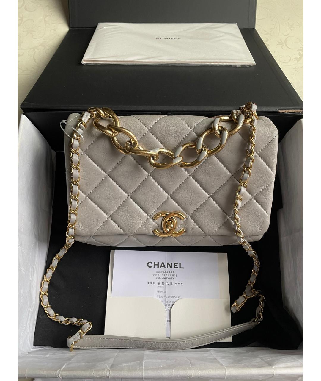 CHANEL Серая кожаная сумка через плечо, фото 7
