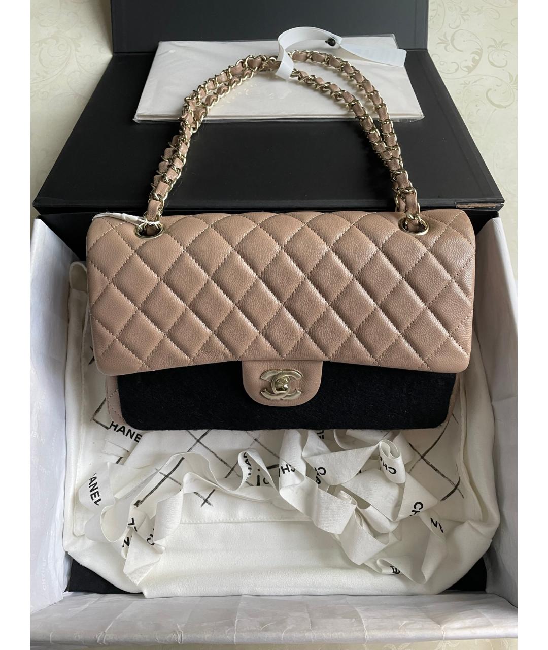 CHANEL Бежевая кожаная сумка через плечо, фото 7