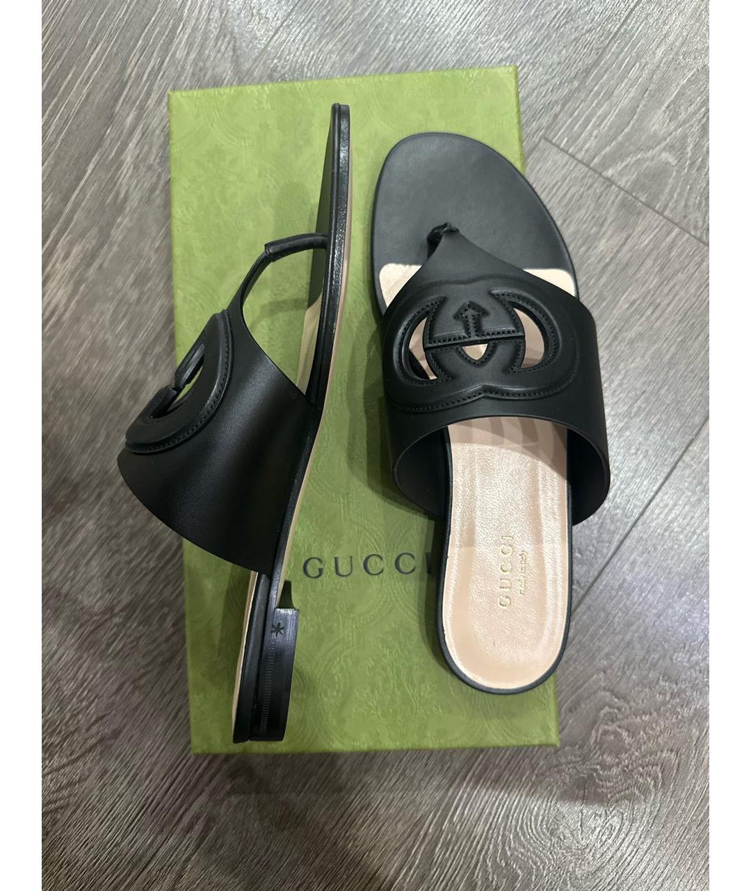 GUCCI Черные кожаные шлепанцы, фото 6