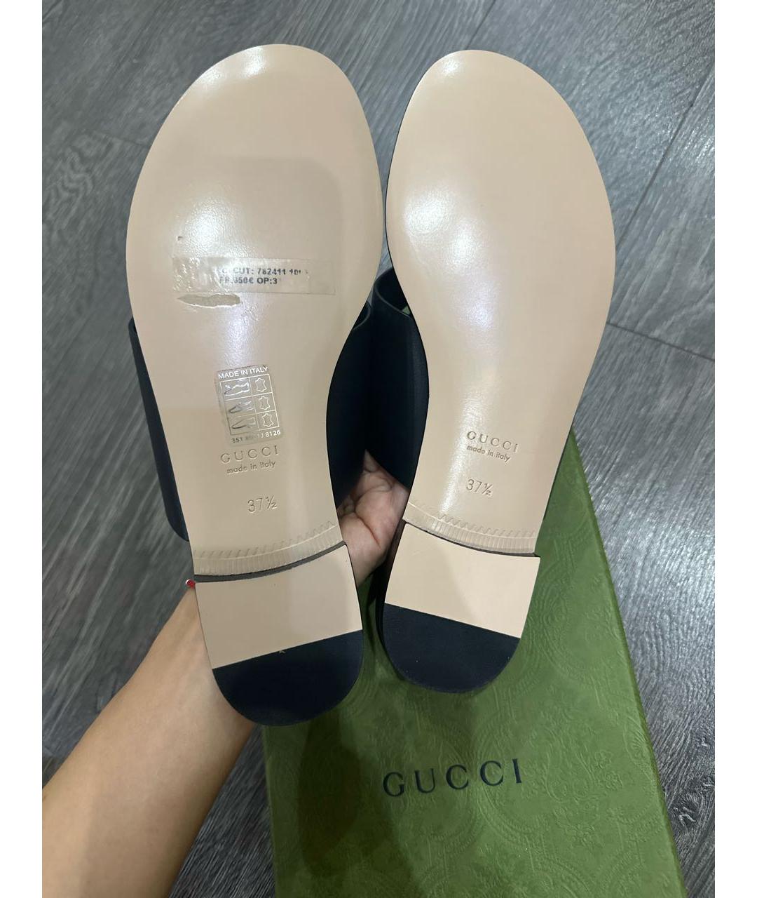 GUCCI Черные кожаные шлепанцы, фото 7