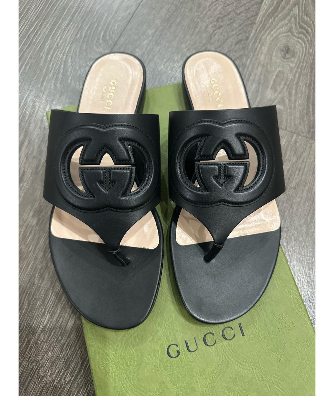 GUCCI Черные кожаные шлепанцы, фото 8