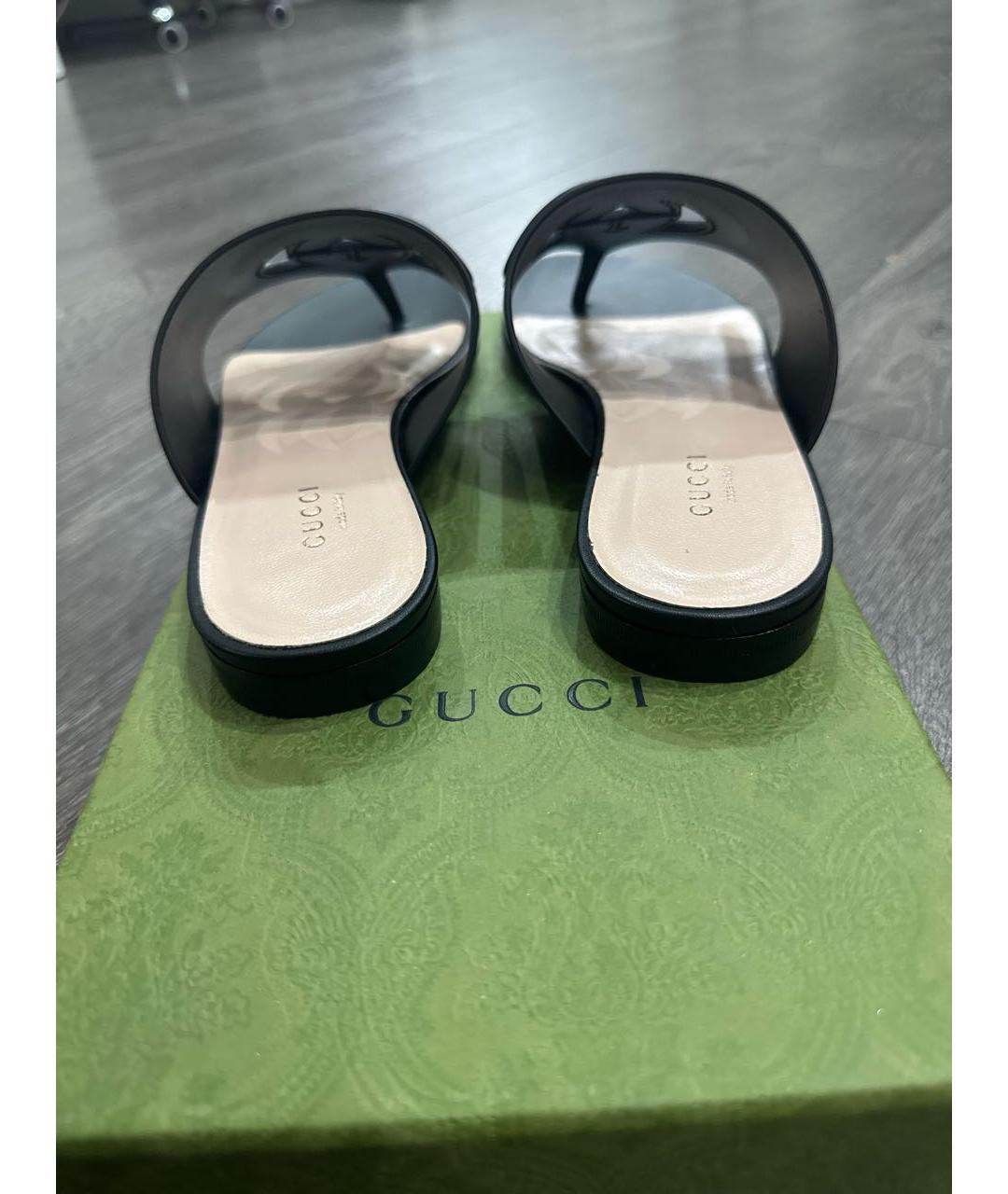 GUCCI Черные кожаные шлепанцы, фото 4