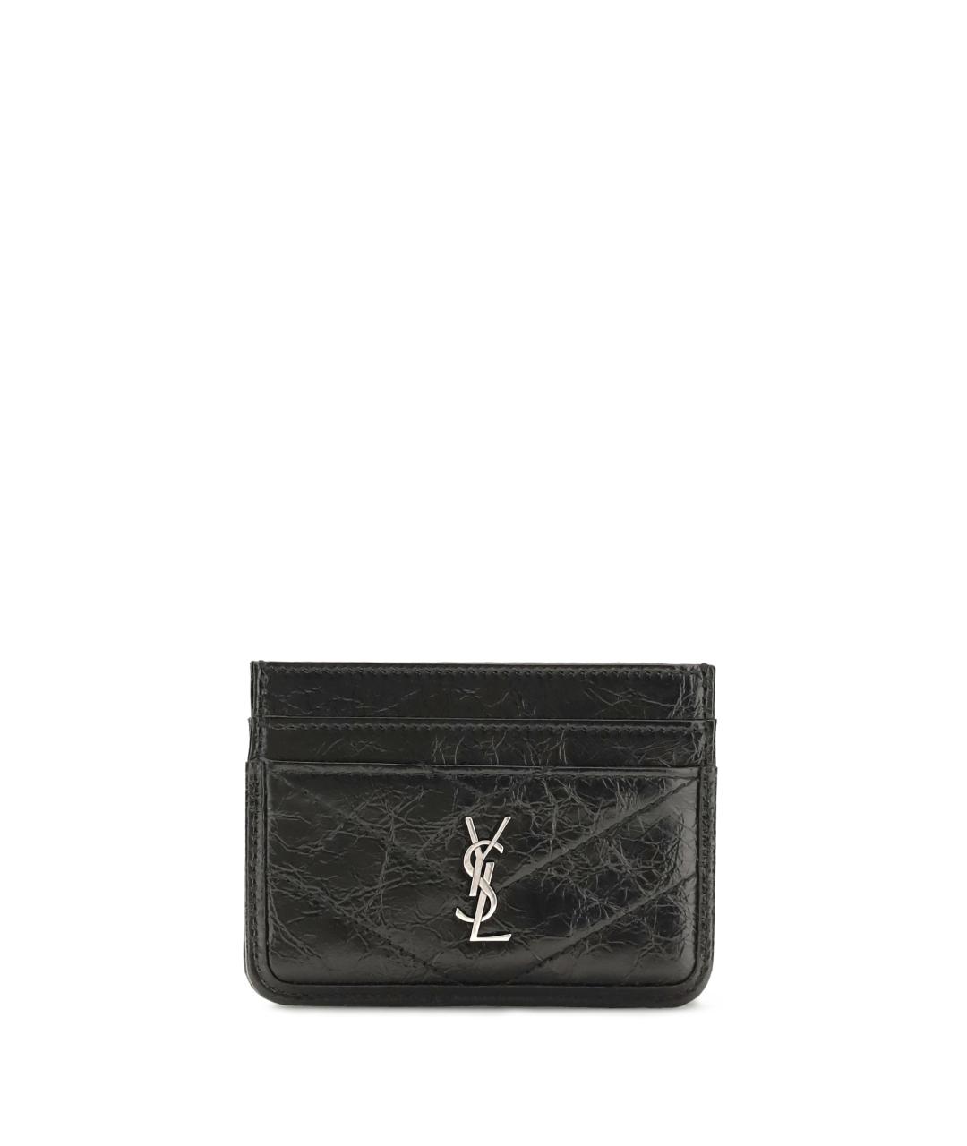 SAINT LAURENT Черный кожаный кардхолдер, фото 1