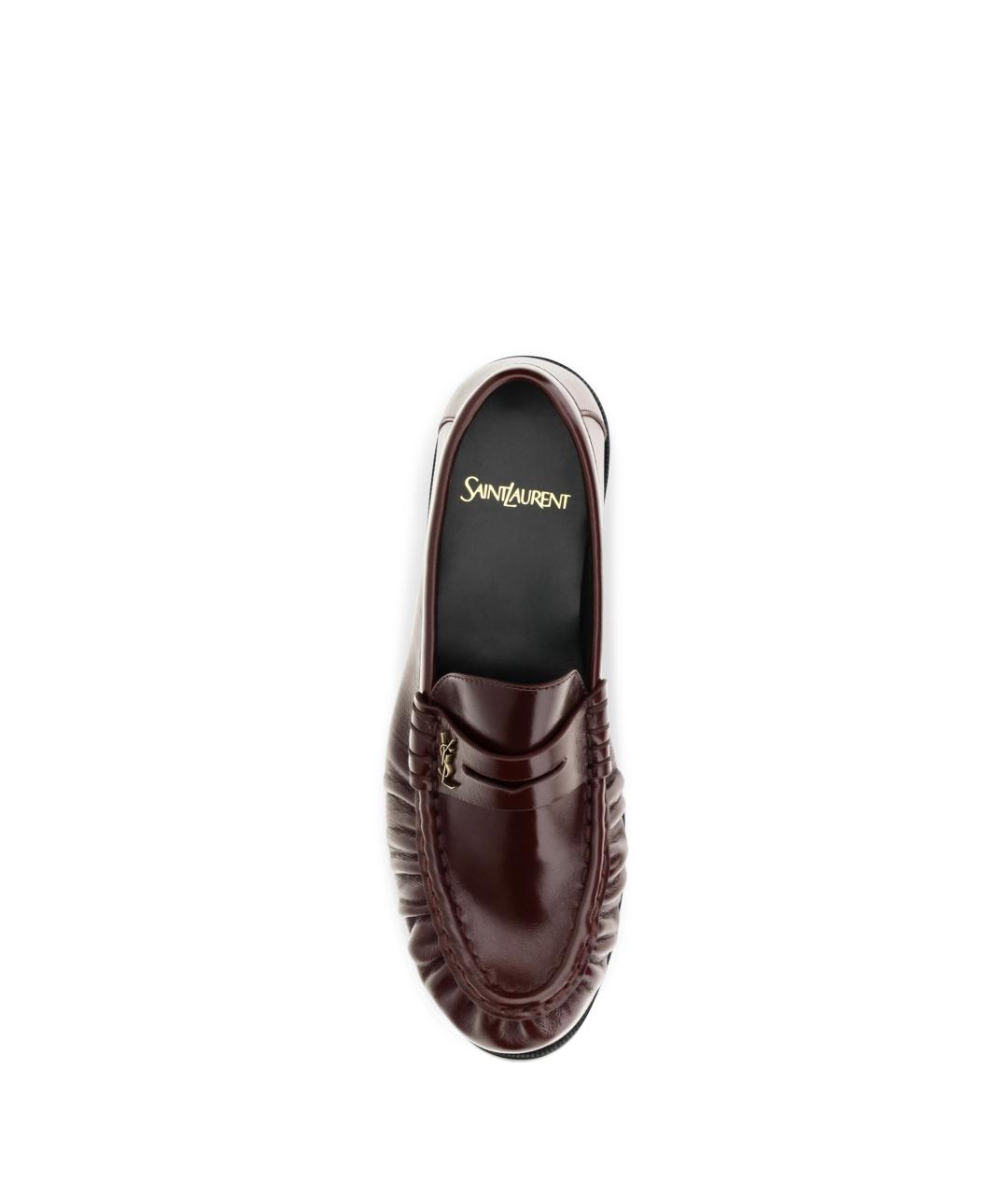 SAINT LAURENT Бордовые кожаные лоферы, фото 4