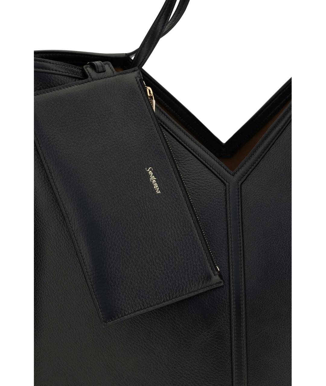 SAINT LAURENT Черная кожаная сумка тоут, фото 4