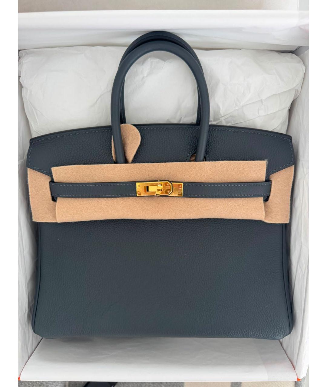 HERMES Антрацитовая кожаная сумка с короткими ручками, фото 3