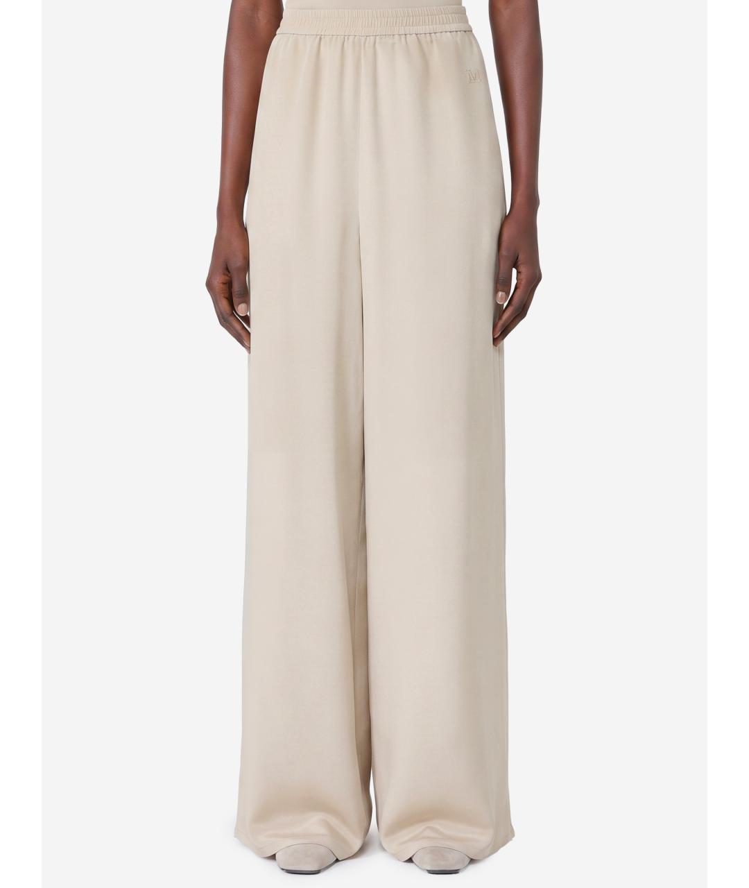 MAX MARA Бежевые шелковые брюки широкие, фото 4