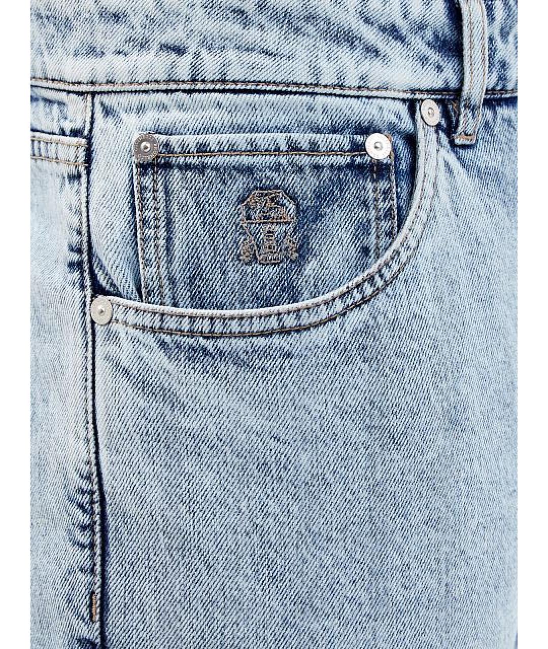 BRUNELLO CUCINELLI Голубые хлопковые прямые джинсы, фото 6