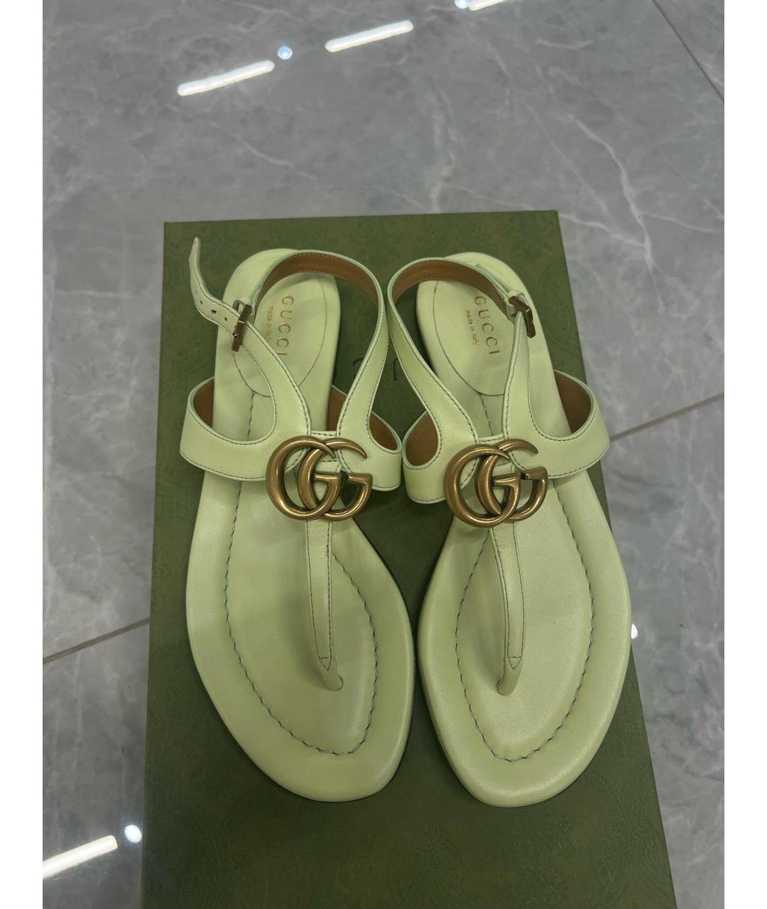 GUCCI Салатовые кожаные босоножки, фото 2