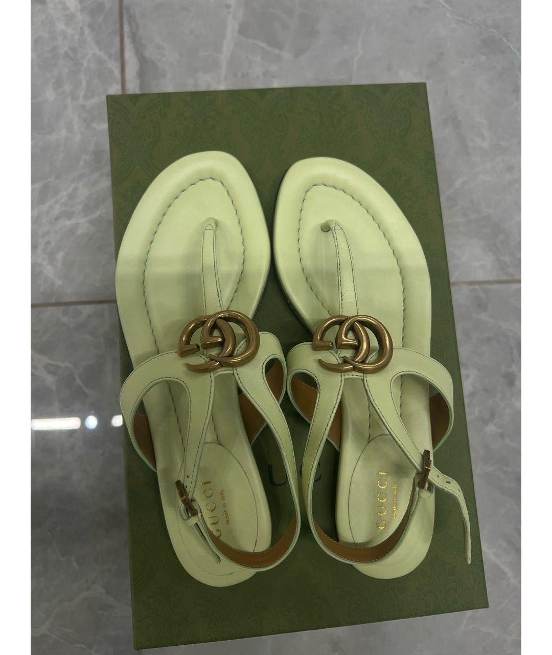 GUCCI Салатовые кожаные босоножки, фото 3
