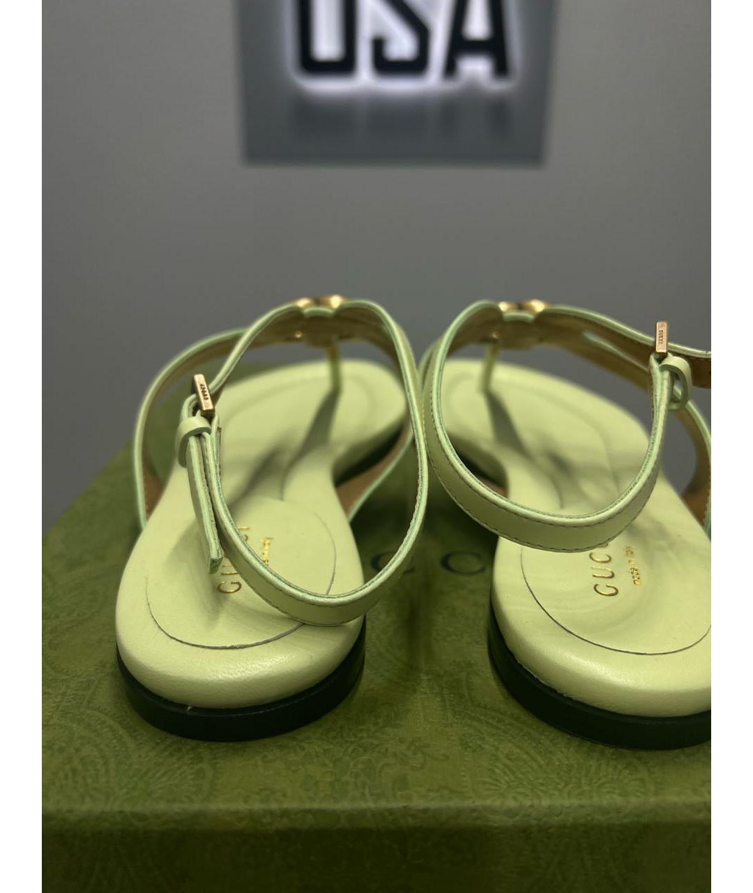 GUCCI Салатовые кожаные босоножки, фото 4