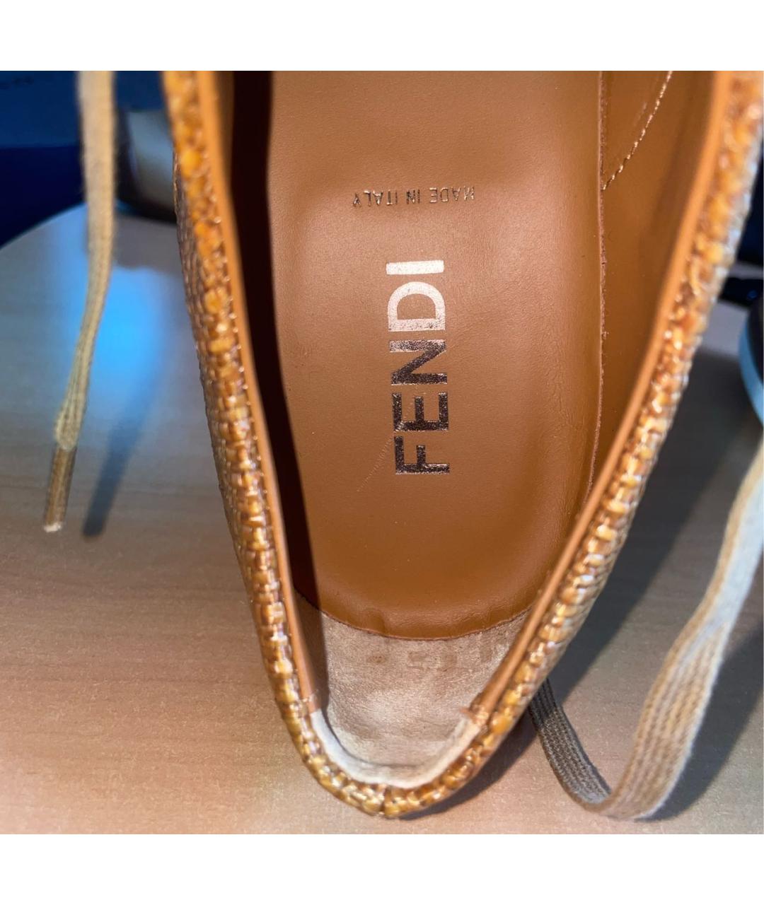 FENDI Коричневые текстильные туфли, фото 6
