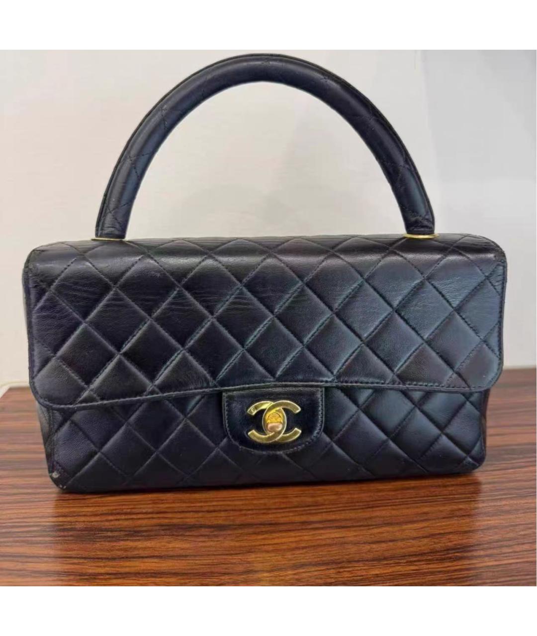 CHANEL Черная кожаная сумка с короткими ручками, фото 7