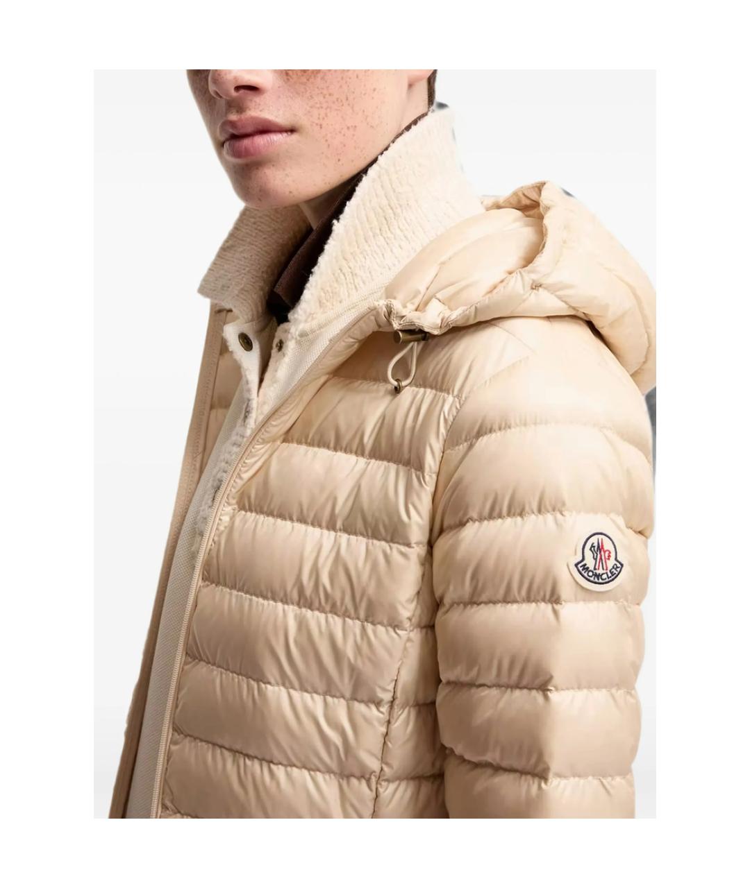 MONCLER Бежевый полиамидовый пуховик, фото 4