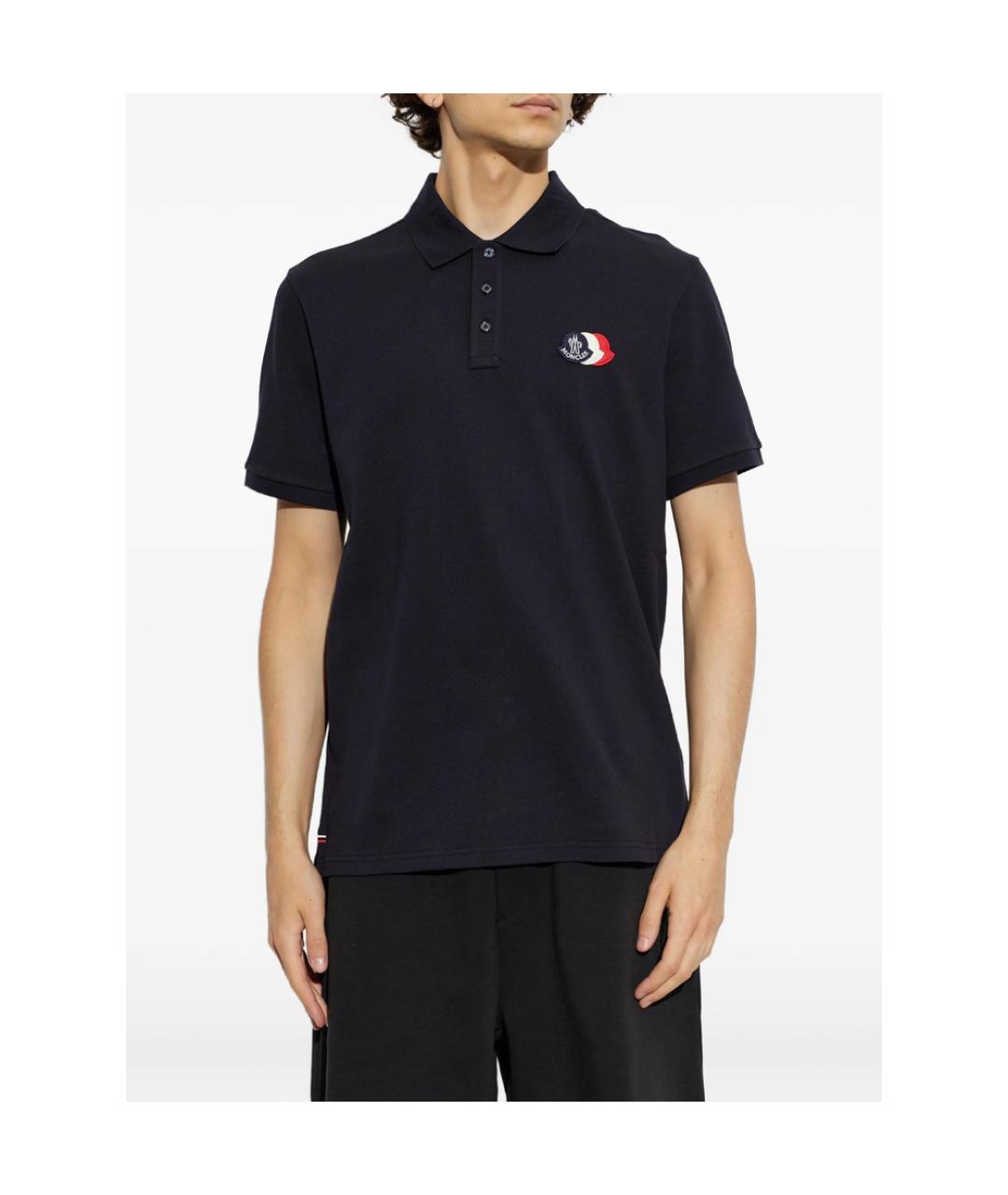 MONCLER Синее хлопковое поло с коротким рукавом, фото 4