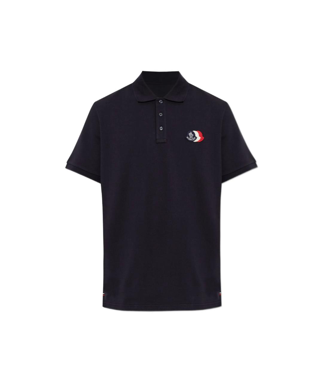 MONCLER Синее хлопковое поло с коротким рукавом, фото 6