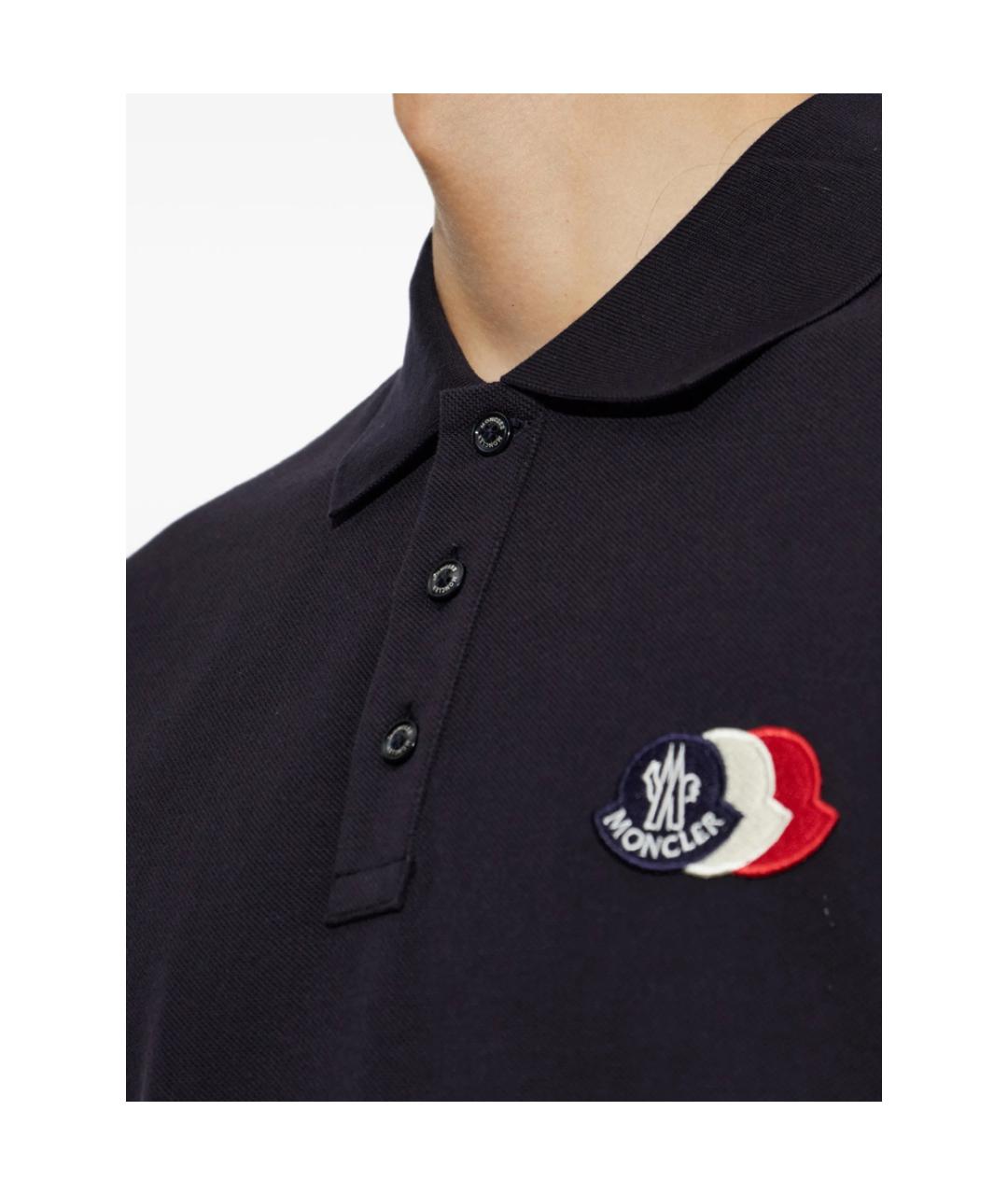 MONCLER Синее хлопковое поло с коротким рукавом, фото 5