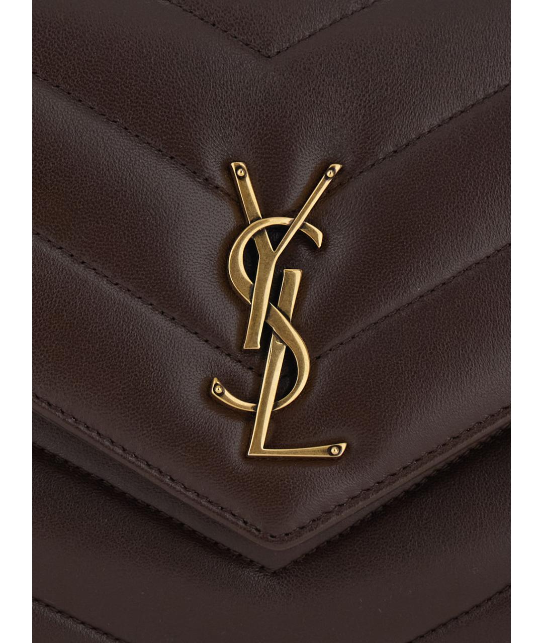 SAINT LAURENT Коричневая кожаная сумка через плечо, фото 3