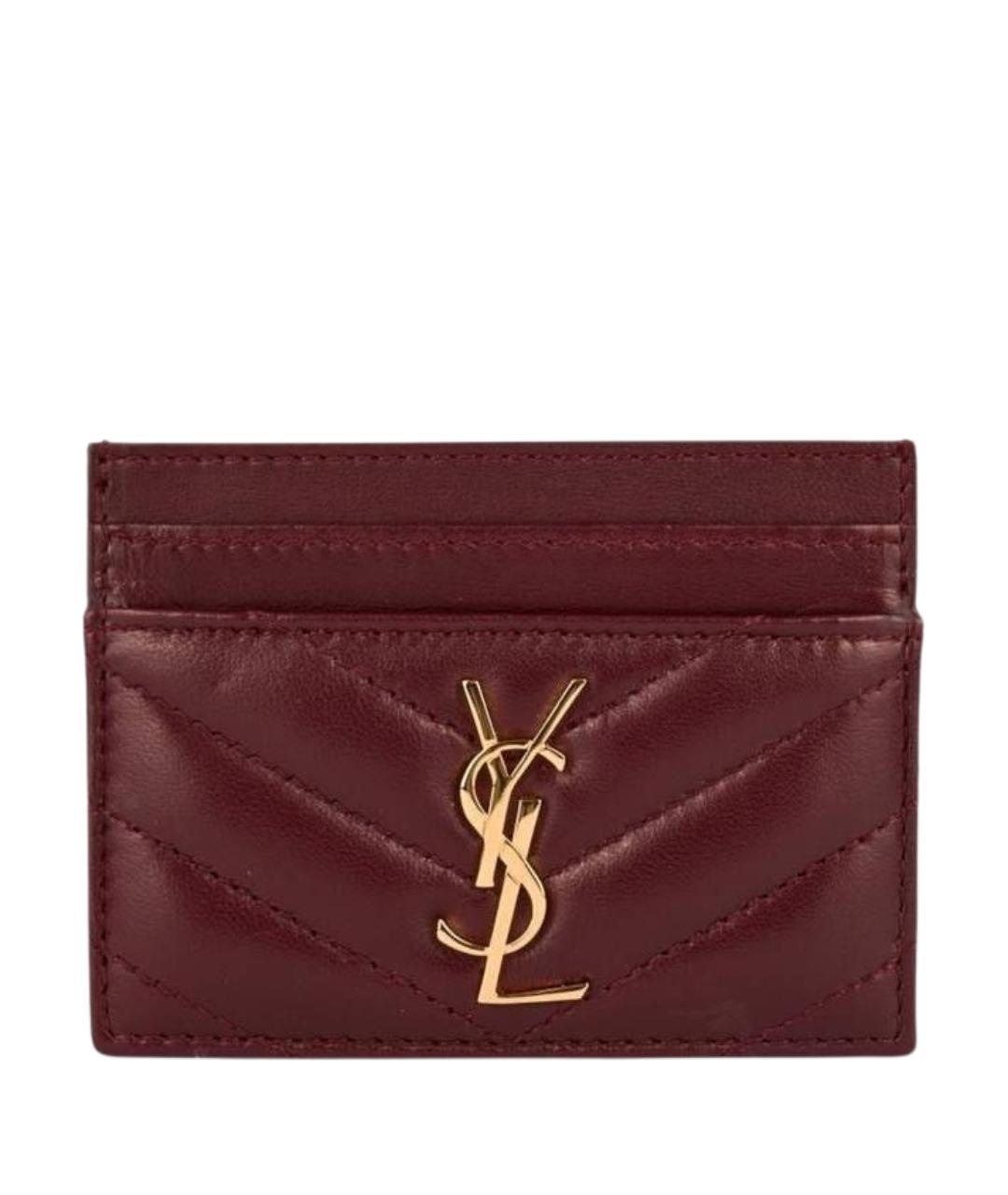 SAINT LAURENT Бордовый кожаный кардхолдер, фото 1