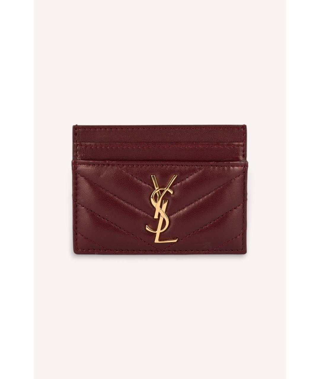 SAINT LAURENT Бордовый кожаный кардхолдер, фото 4