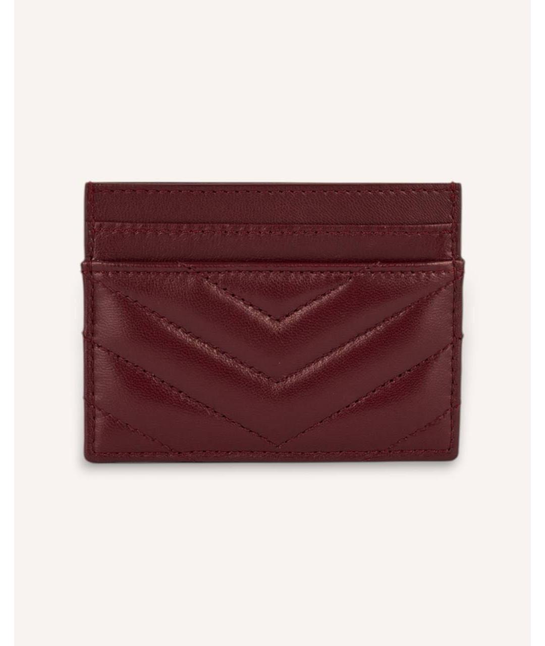 SAINT LAURENT Бордовый кожаный кардхолдер, фото 2