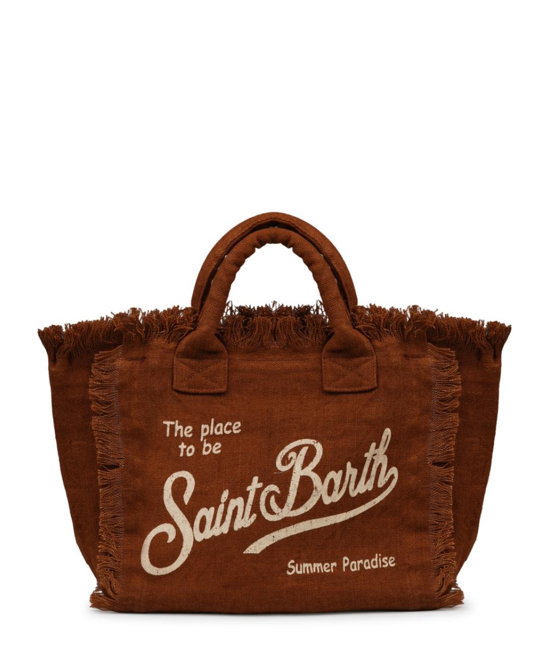 MC2 SAINT BARTH Коричневая льняная сумка с короткими ручками, фото 3