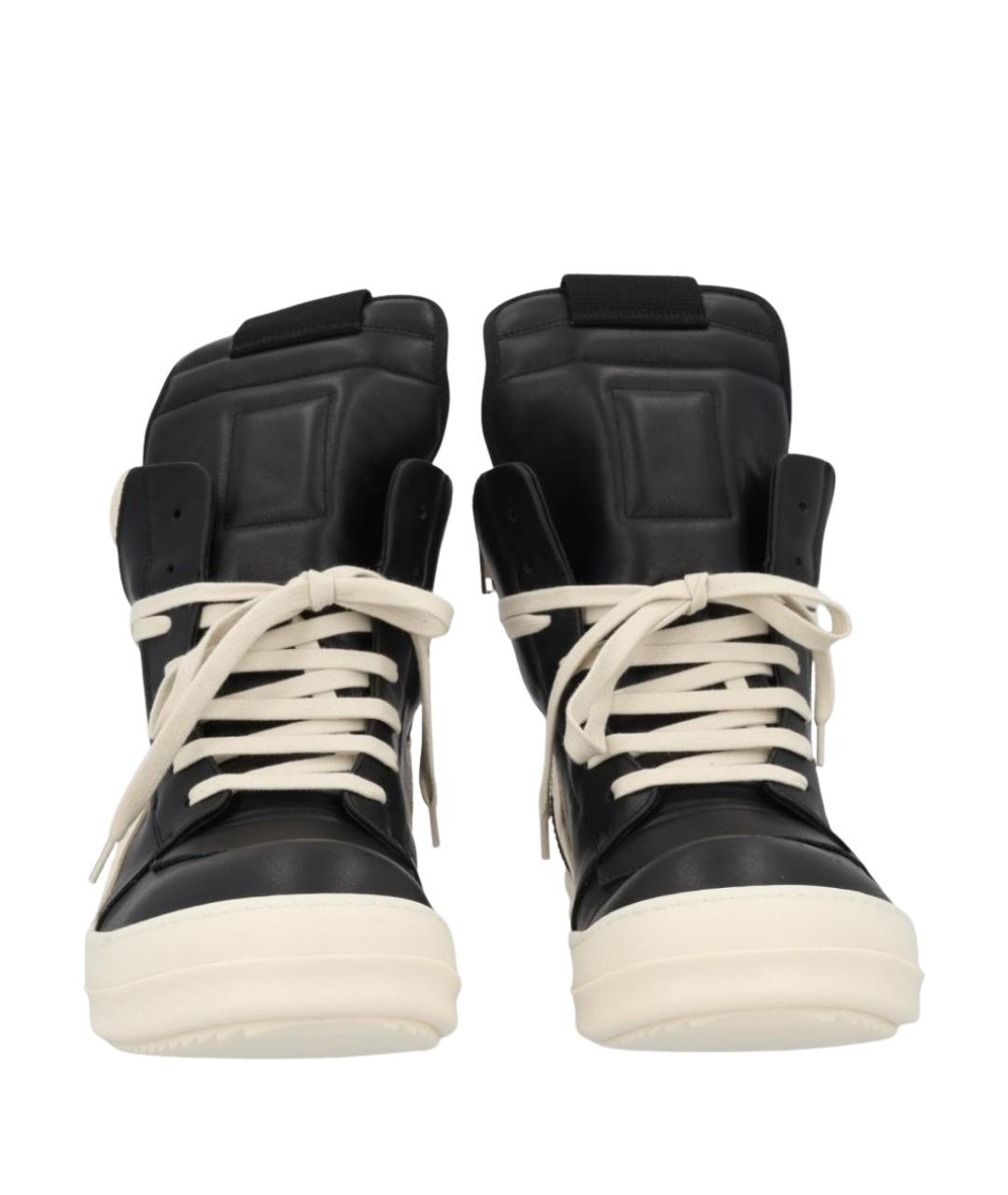 RICK OWENS Черные кожаные высокие кроссовки / кеды, фото 1