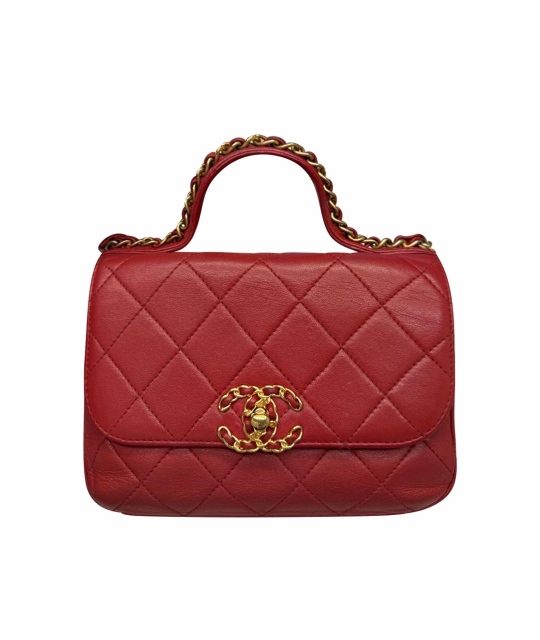 CHANEL Красная кожаная сумка с короткими ручками, фото 1